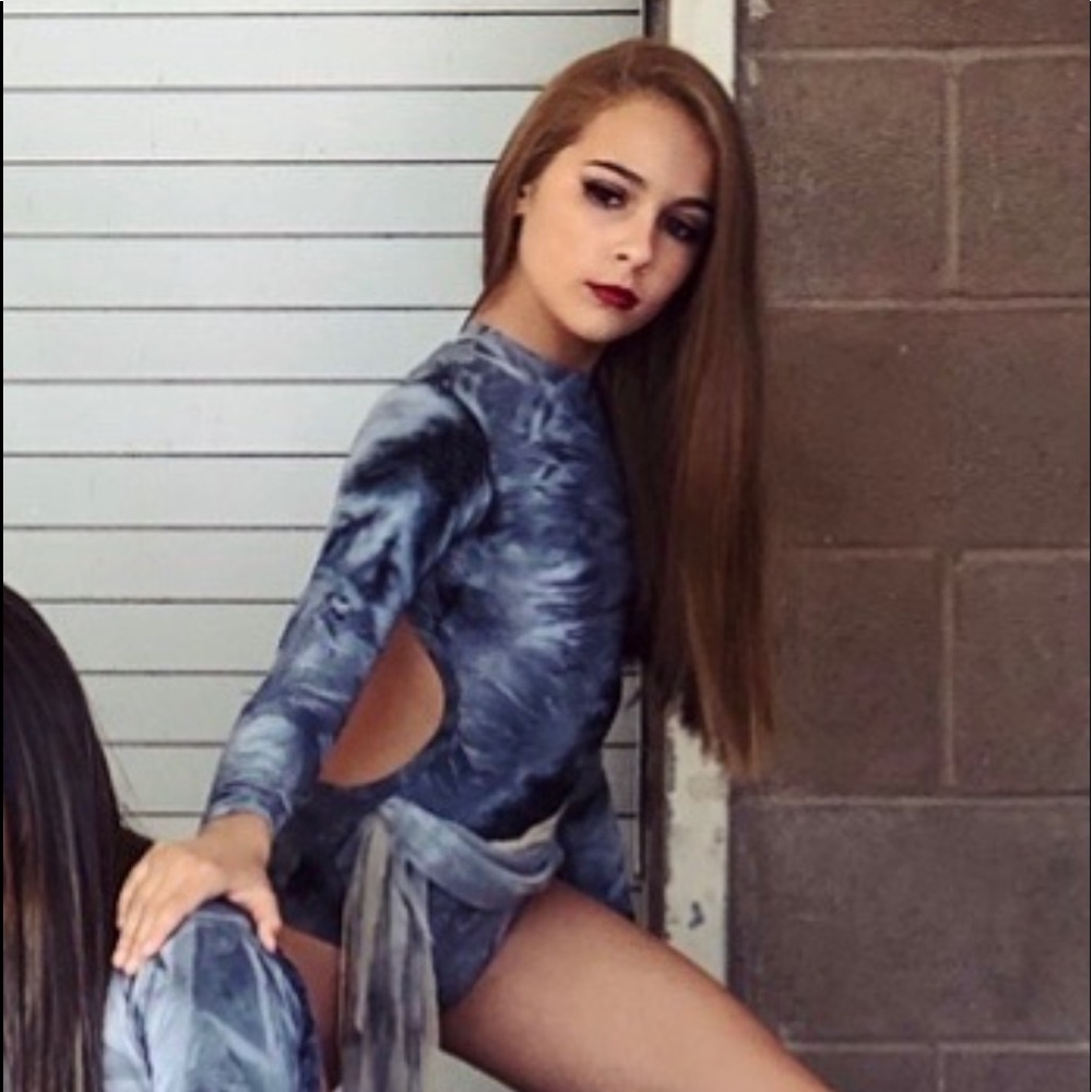 Custom Details Dancewear multi grey with grey and tan sheer details to bottom.